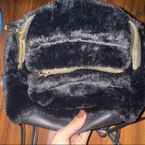 Black Faux Fur & Leather Women's Backpack - Stylish Everyday Bag